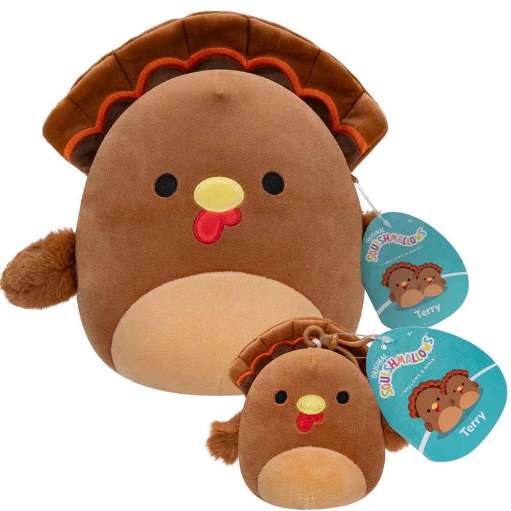 NWT Squishmallow Terry the Turkey Thanksgiving Set 8” & 3.5” Terry Clip Toy Gift